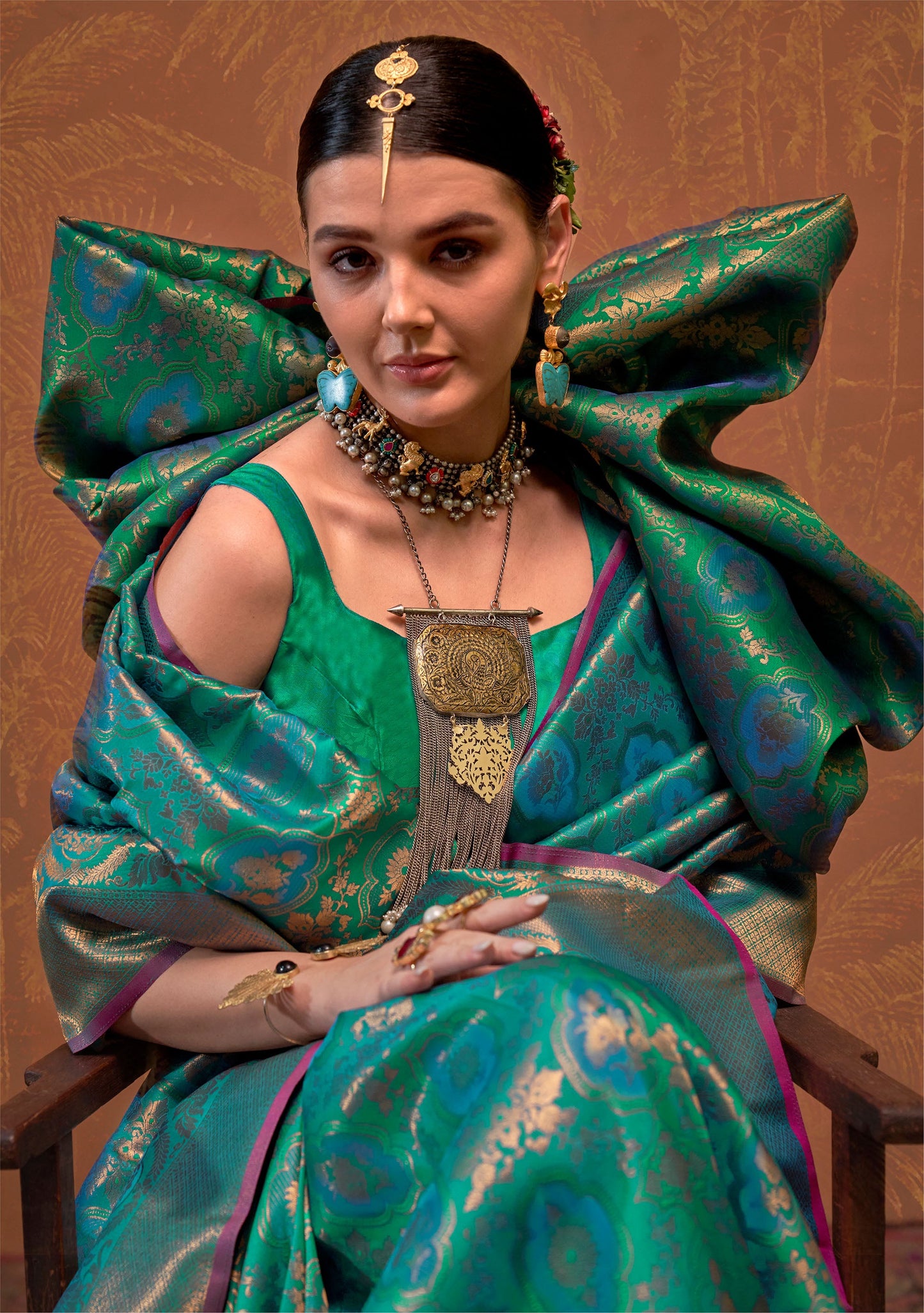 Emerald Green Kaala Ruby Handloom Silk Saree