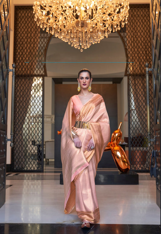 Peach Khitaab Silk Handloom Saree