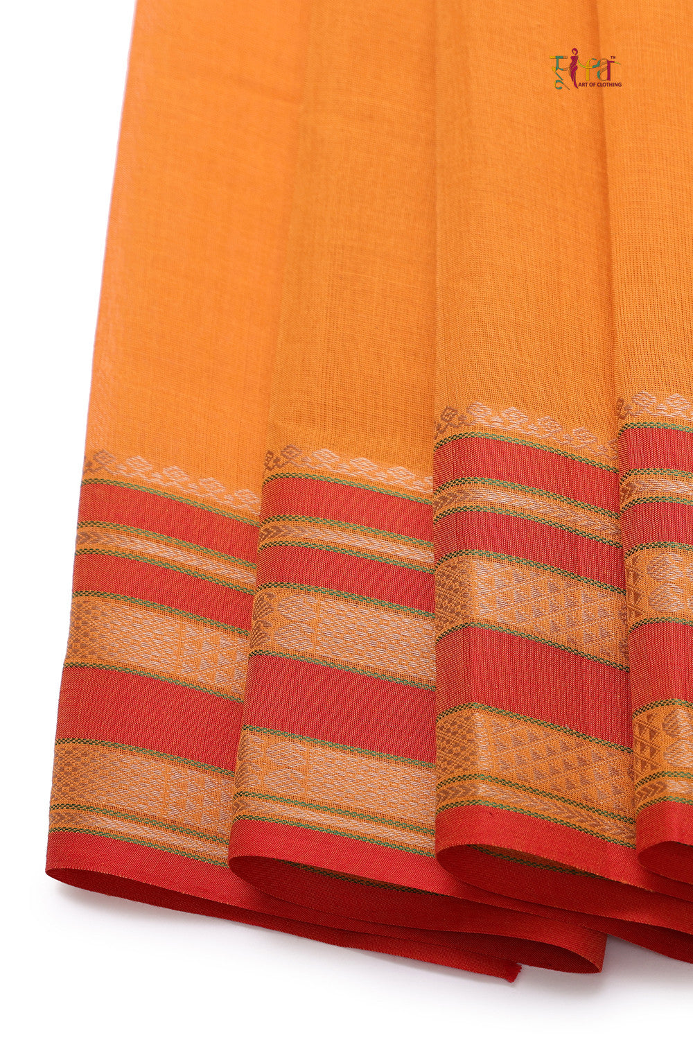 Handloom Atomic Orange Pure Cotton Kanchi  Saree