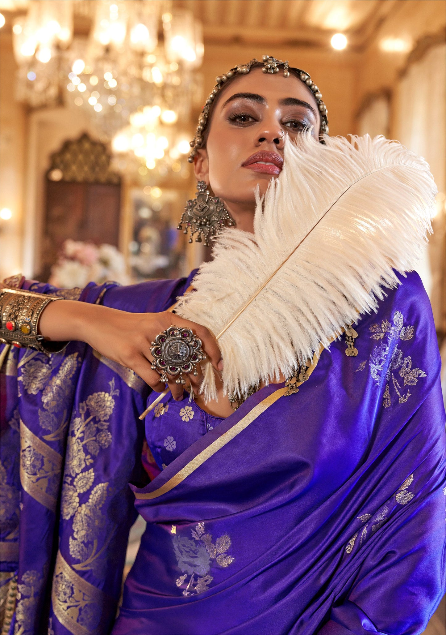 Blue Kanthkala Satin Silk Handloom Saree