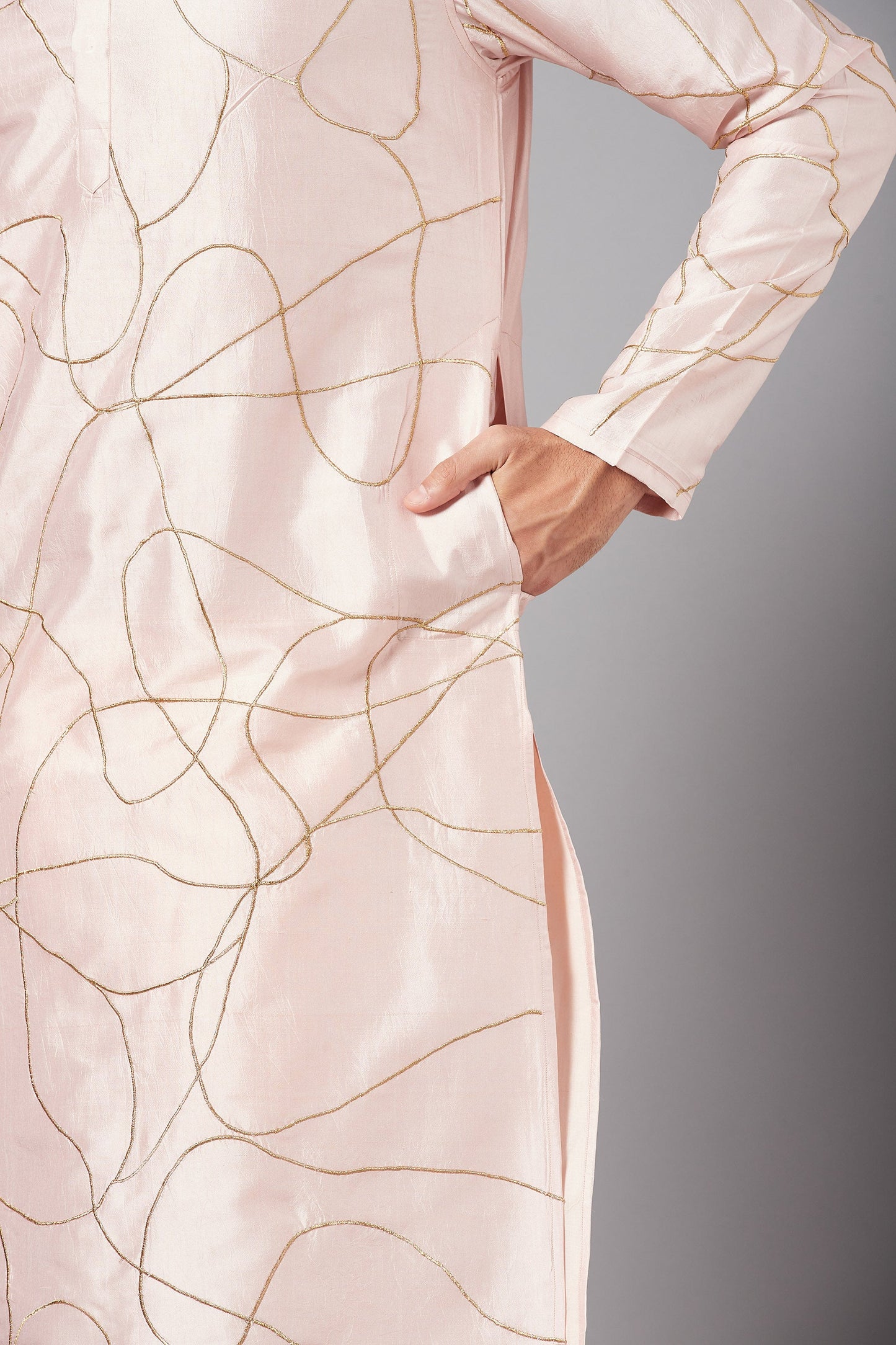 Peach Dupion Silk Machine Embroidery Casual ( only Kurta )