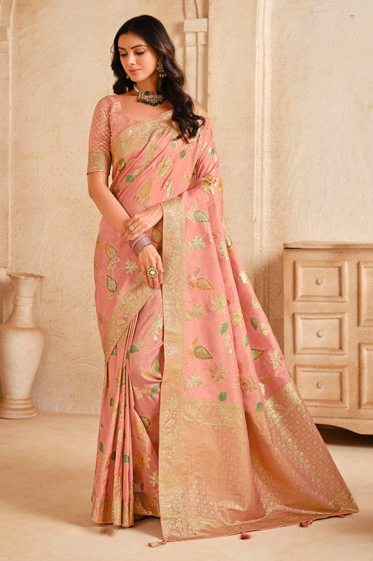 Pink Jacquard Silk With Zari Woven Saree