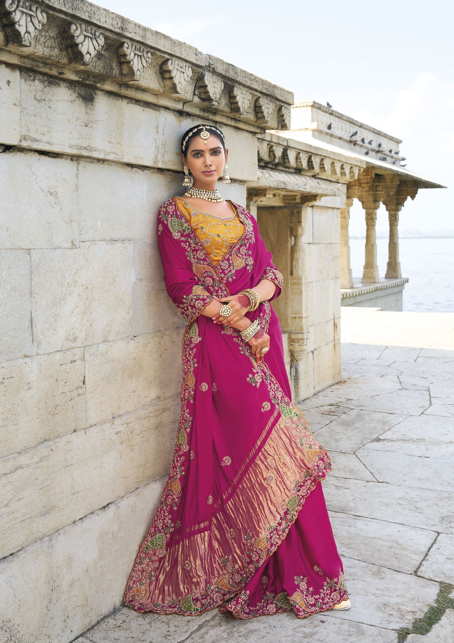 Rani Pink Banarasi Silk Cutdana Embroidery Saree