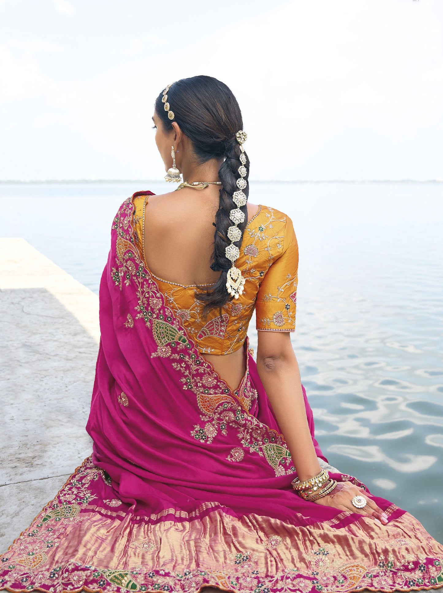 Rani Pink Banarasi Silk Cutdana Embroidery Saree