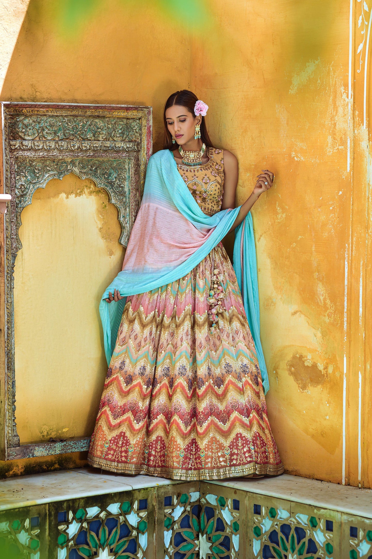 Multicolor Viscose Digital Printed Lehenga Choli