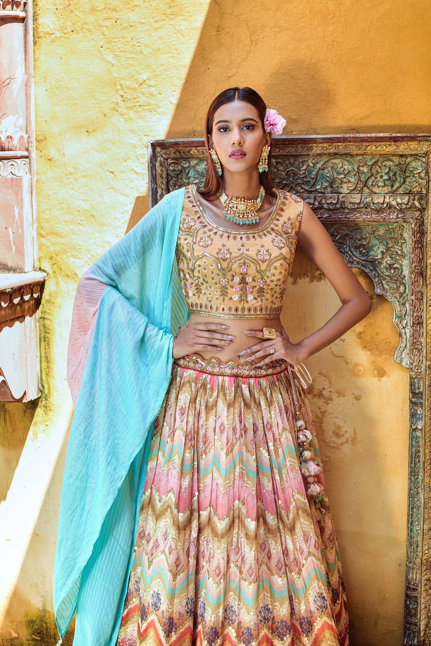 Multicolor Viscose Digital Printed Lehenga Choli