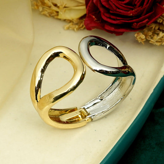 Zevar Club Gold & Silver Dual Tone Stainless Steel Tarnish Free Waterproof Sculptural Openable Statement Bracelet for Women