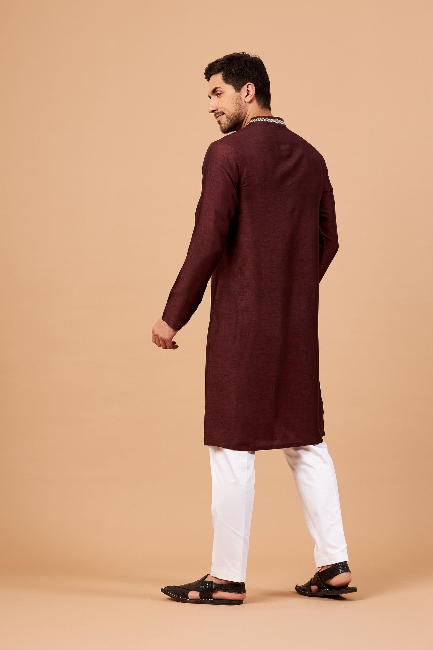 Maroon Semi Raw Silk Zari Bow & Arrow Embroidery ( only Kurta )
