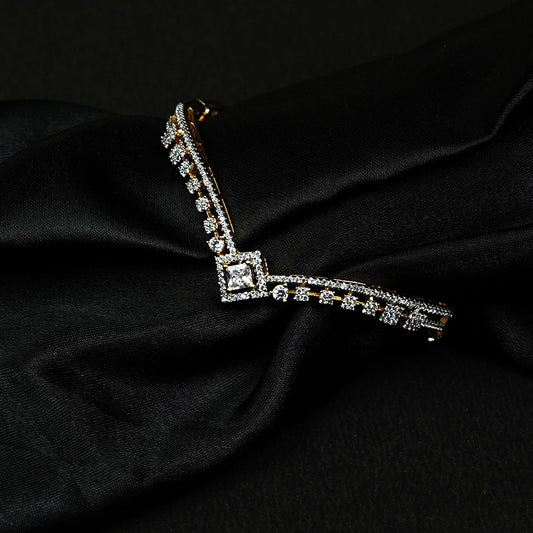 Zevar Club 22K Gold-Plated Handcrafted Zig-Zag Design AAA CZ Studded Square Motif Bracelet