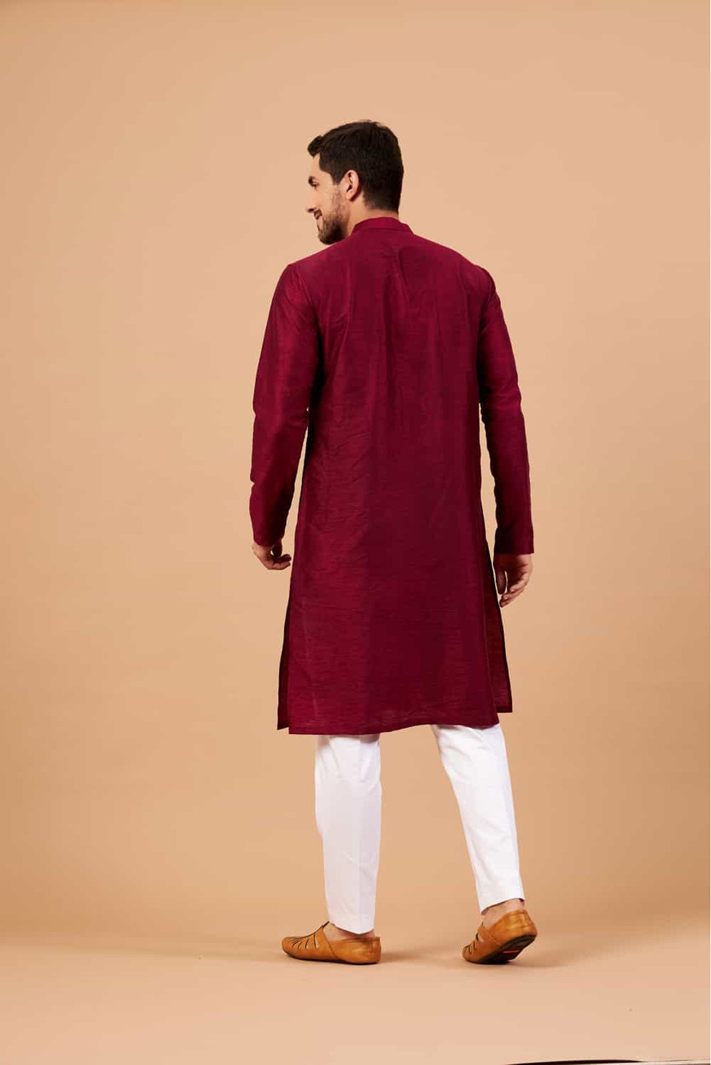Magenta Semi Raw Silk Hand Embroidered ( only Kurta )