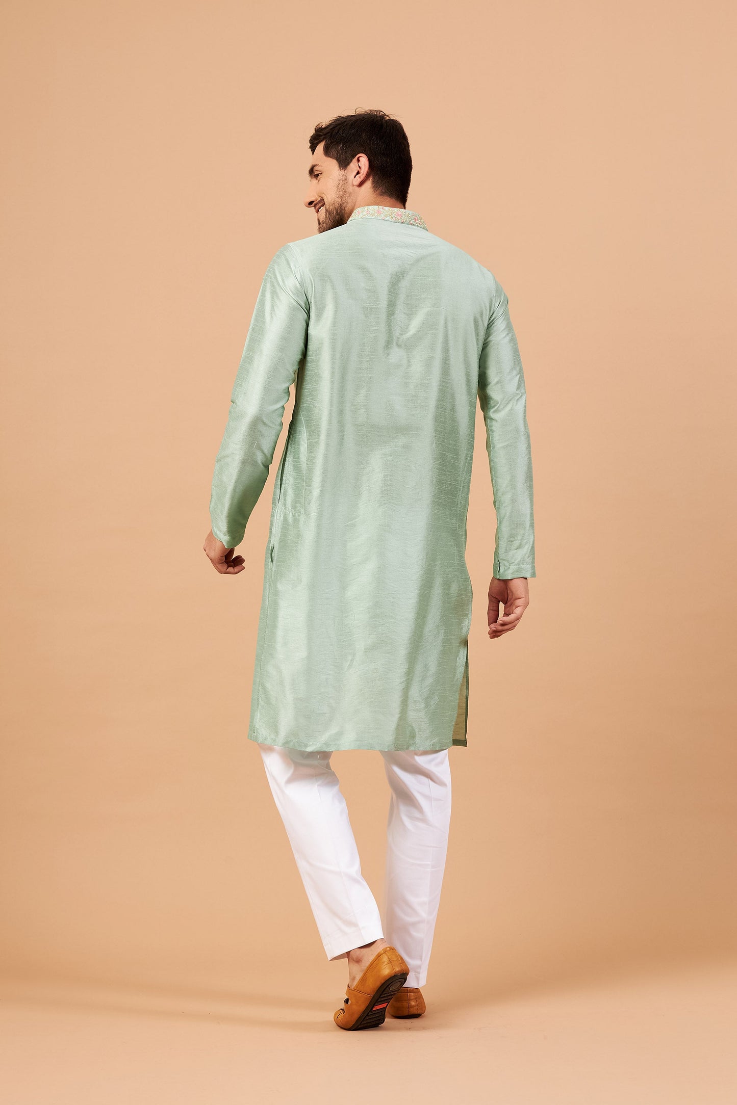 Pastel Green Cotton Embroidery Festive ( only Kurta )