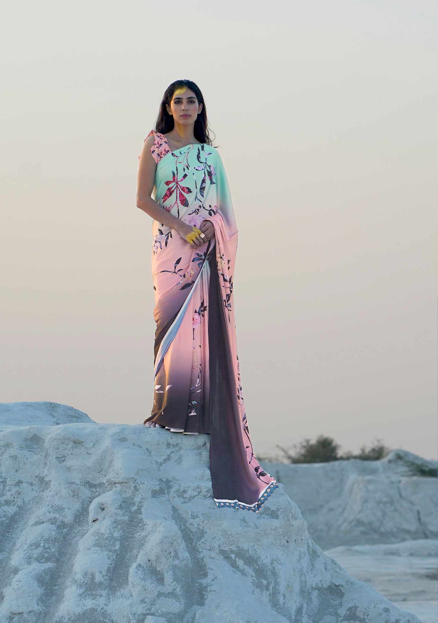 Light Pink Kasa Digital Print Saree