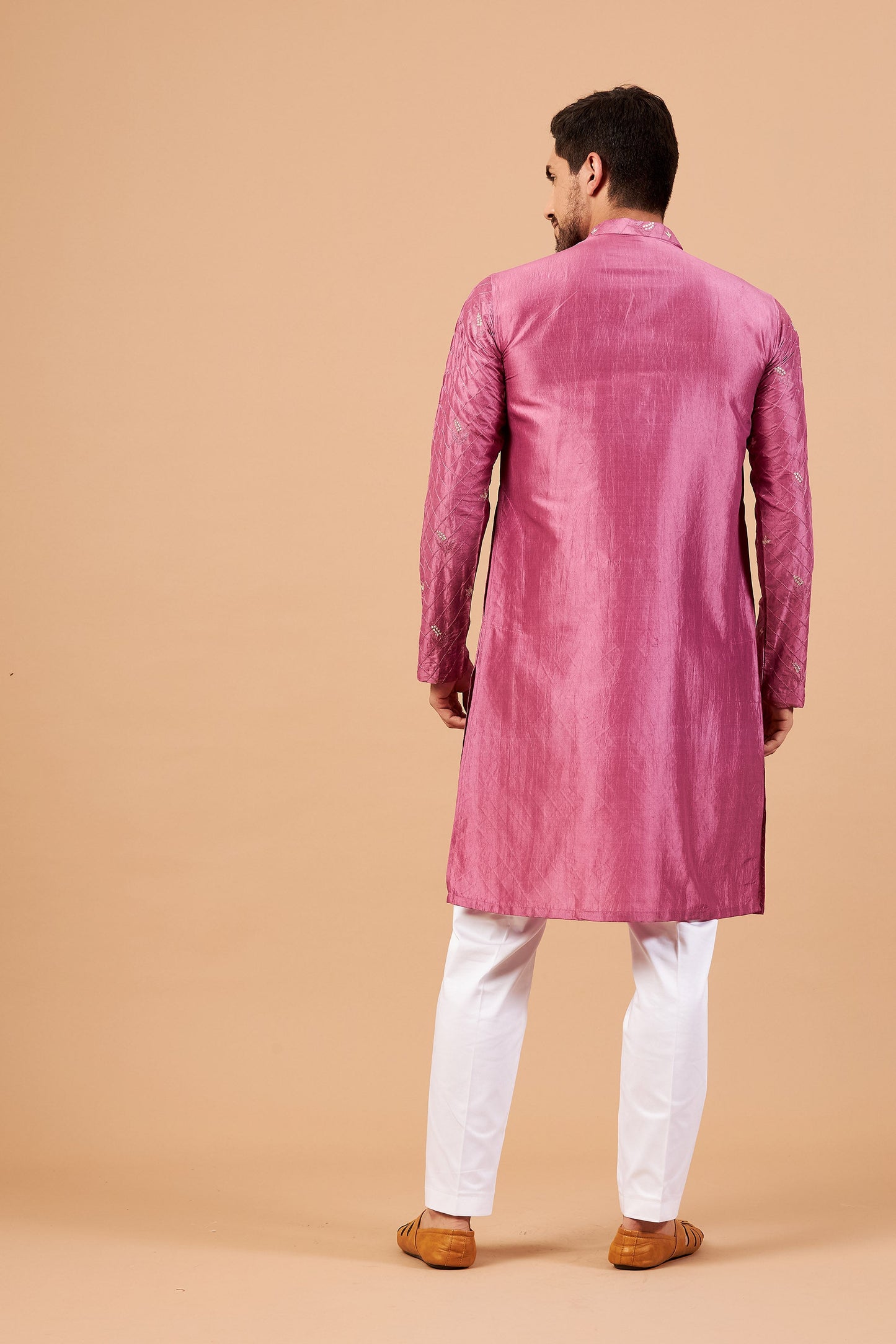 Purple & Pink Dupion Silk Machine Embroidered Festive ( only Kurta )