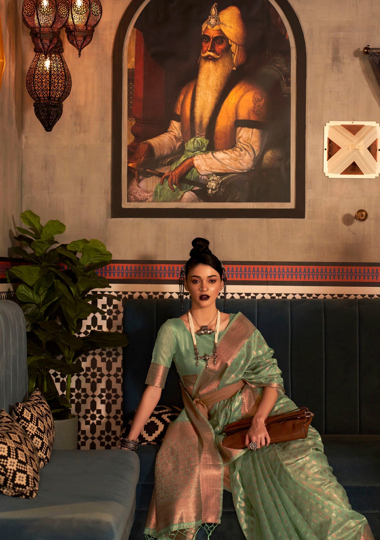 Sea Green Banarasi Woven Silk Saree