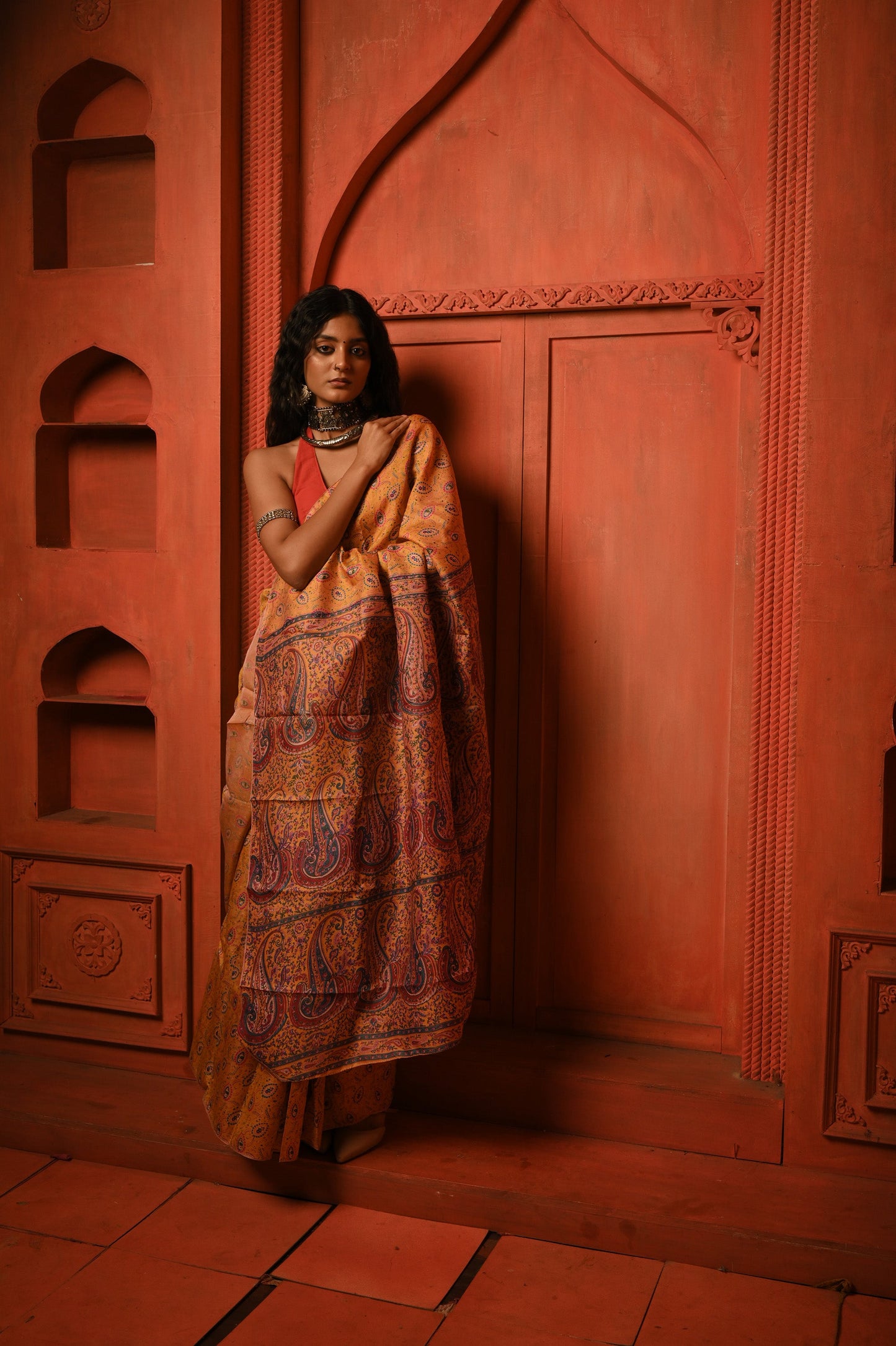 Rang Bahaar I Golden yellow paisley printed silk saree