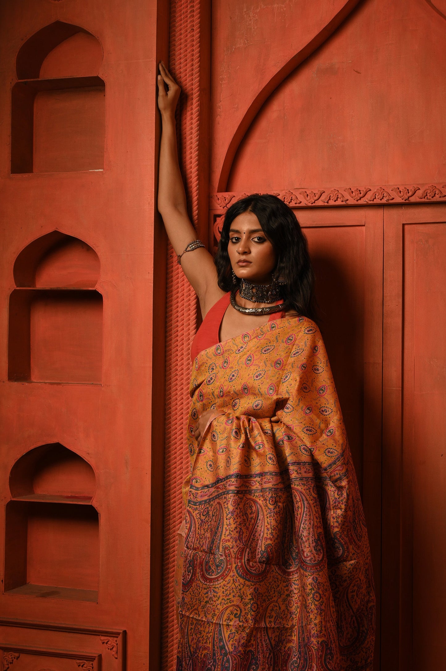 Rang Bahaar I Golden yellow paisley printed silk saree