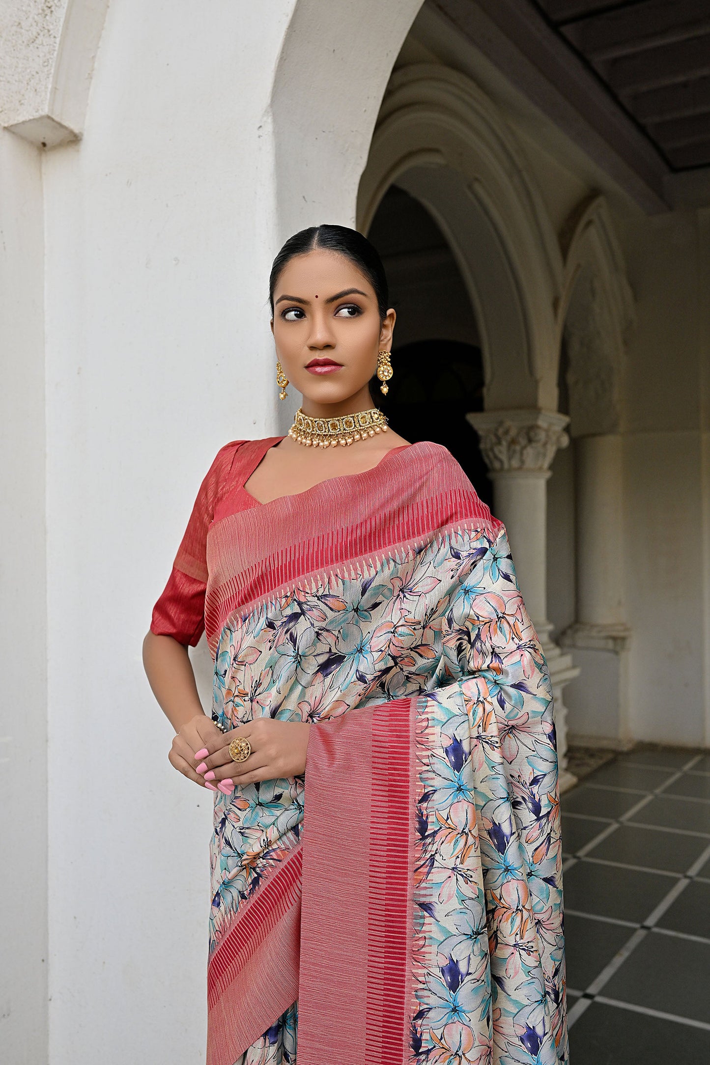 Aparna Pan Blue Banarasi Silk Floral printed zari woven border and pallu Saree