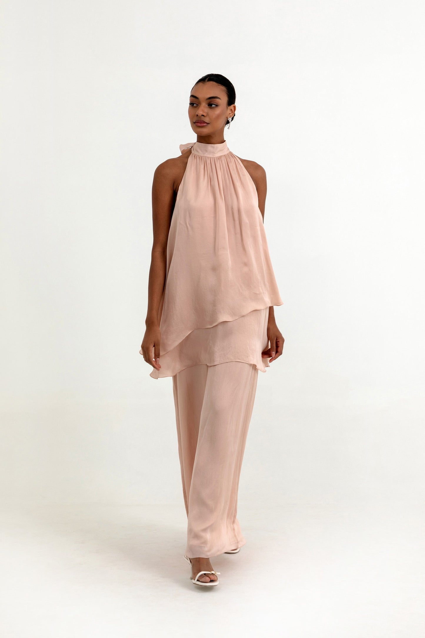 Claire peach Organza Party Wear Co-ord Set
