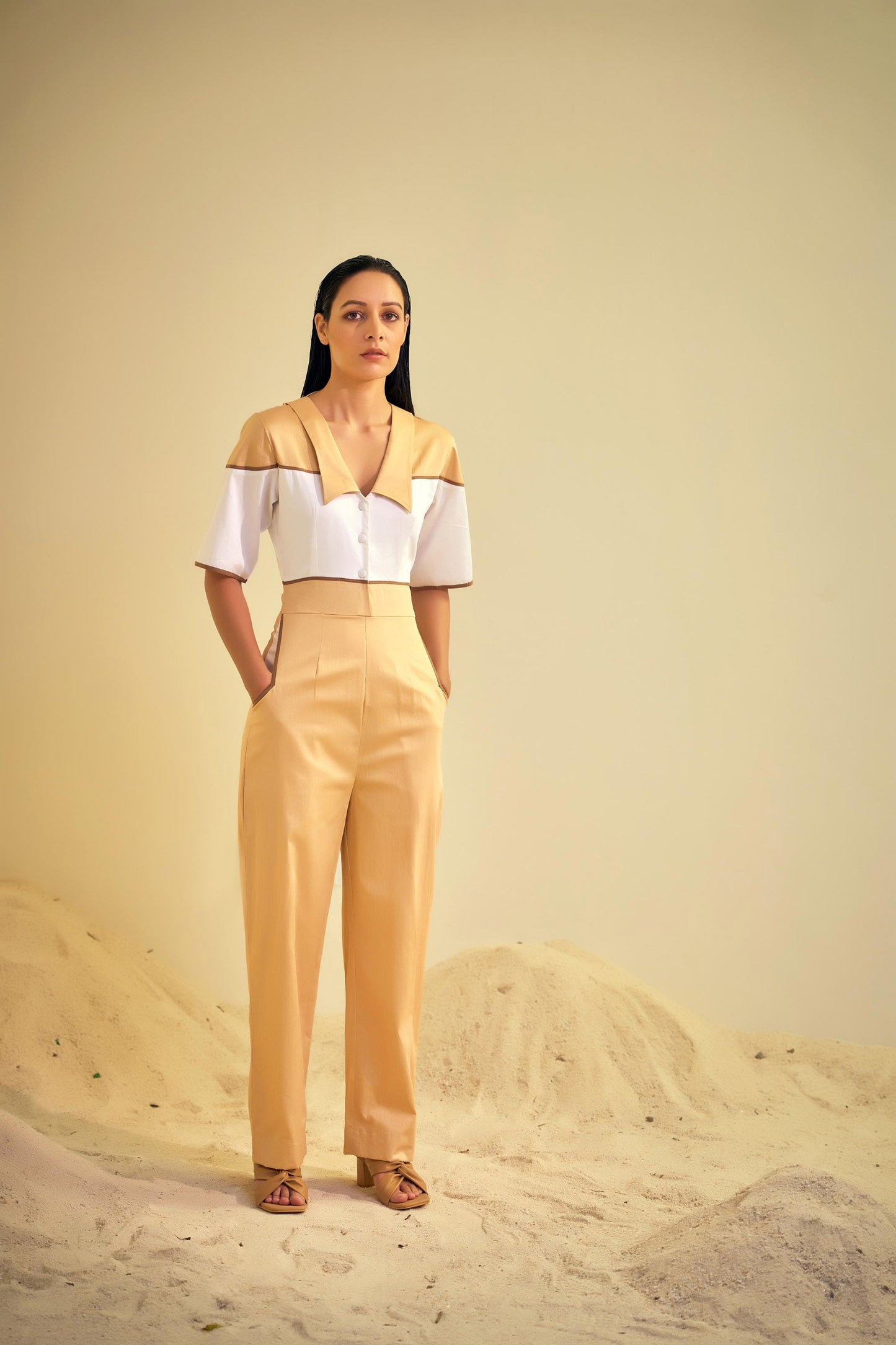 ADELINE  Beige and White  Jumpsuit