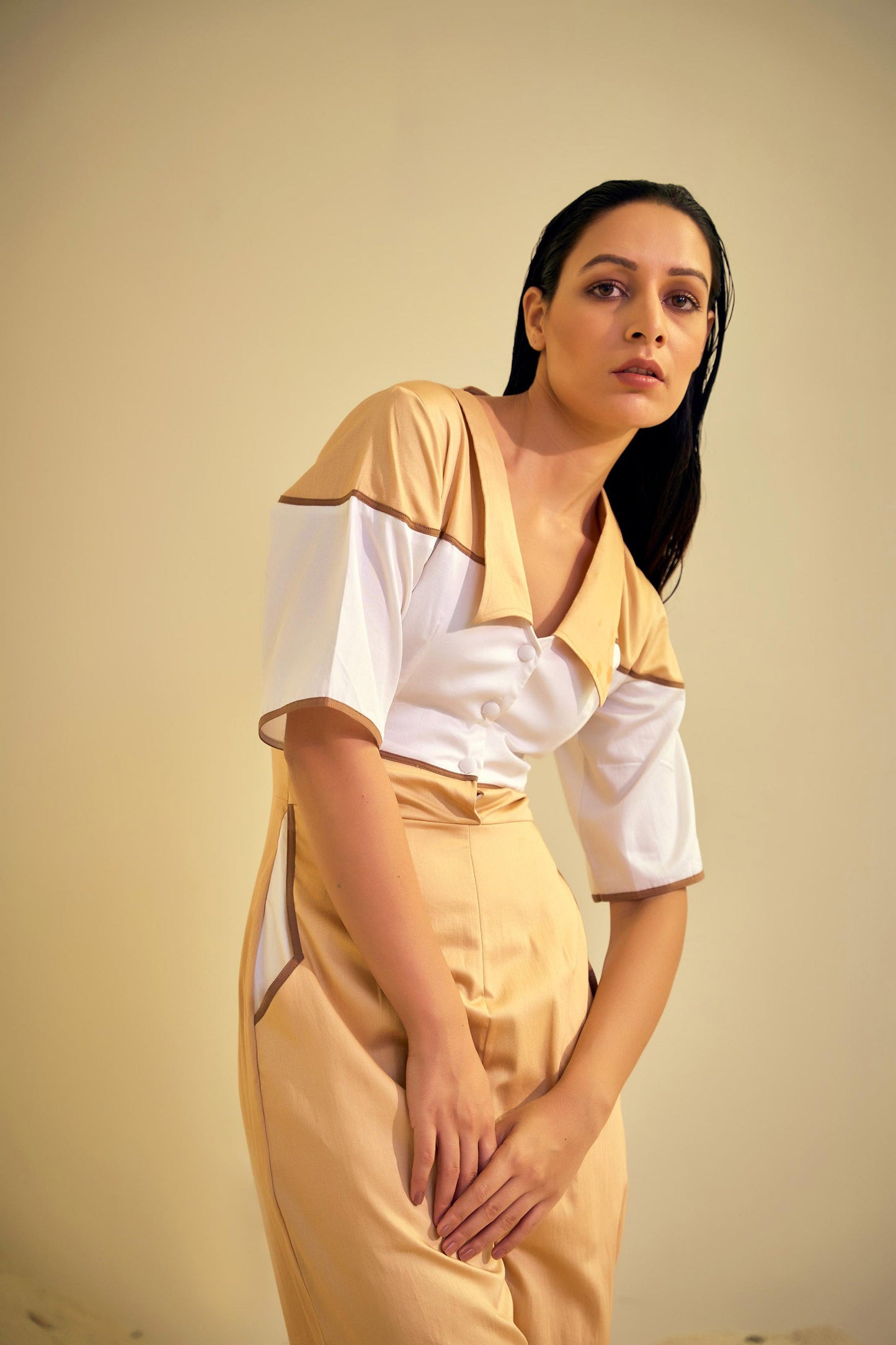 ADELINE  Beige and White  Jumpsuit