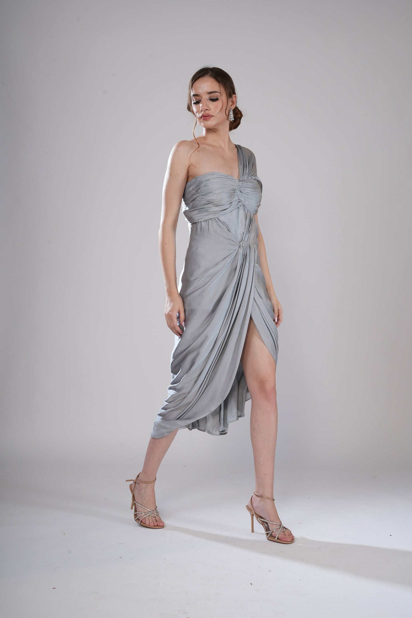 Smokey Saga Grey Satin Cocktail Dress
