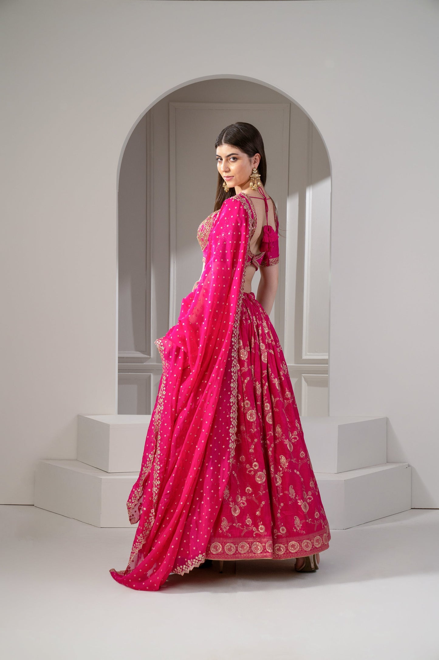 Hot Pink Soft Silk Hand Embroidered Lehenga Set