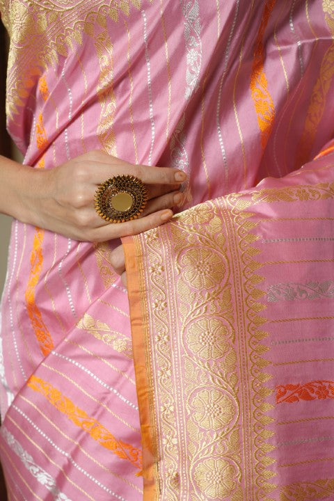Baby Pink Katan Pure Silk Saree