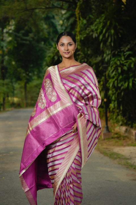 Lavender Katan Pure Silk Saree