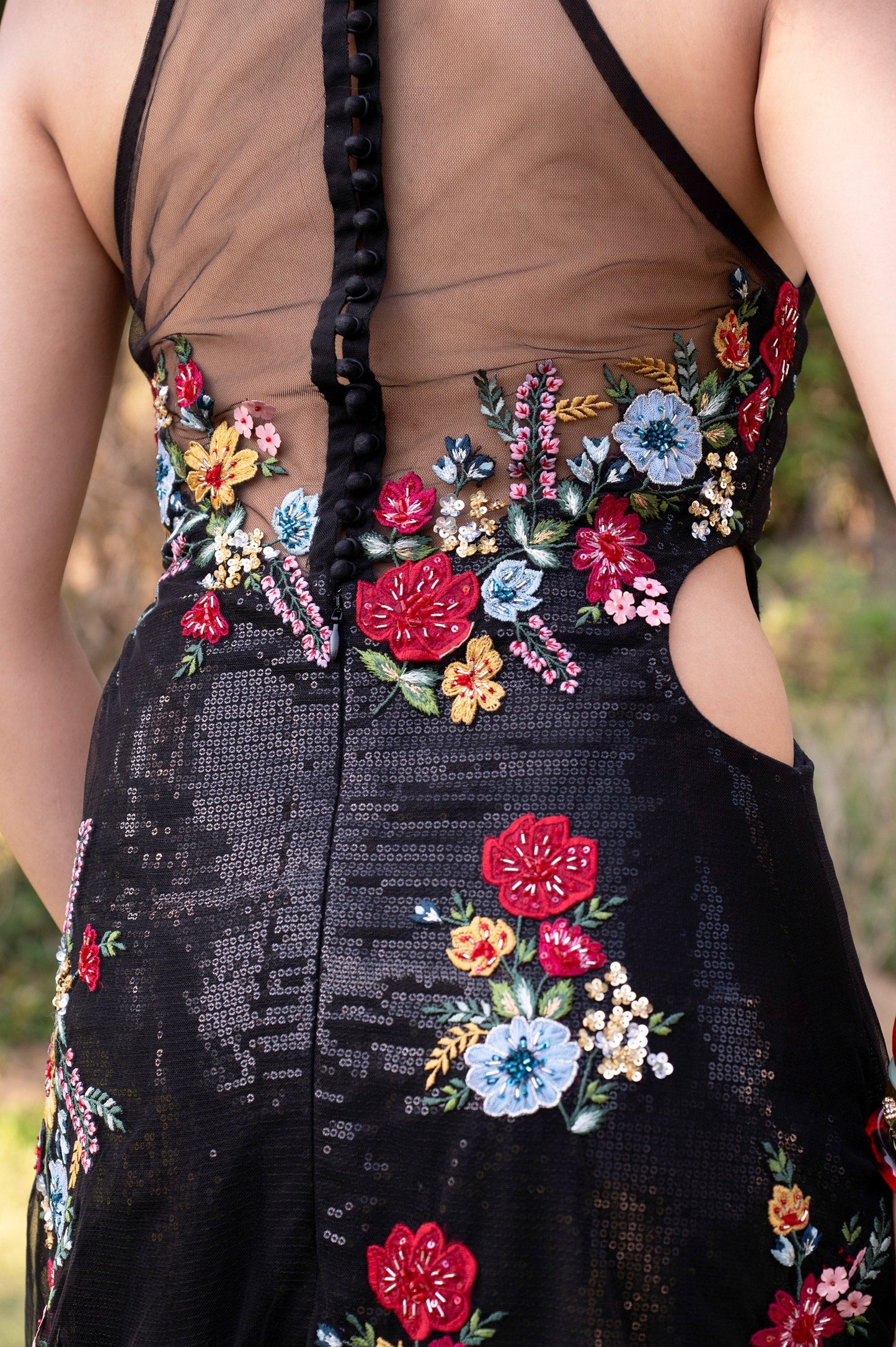 Lantana Black Tulle Floral Gown