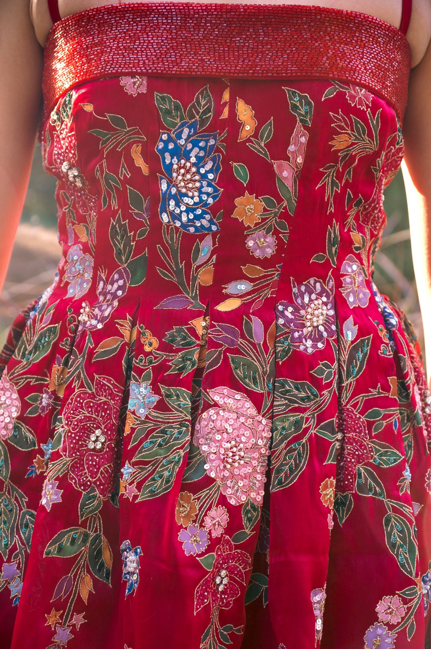 Zinnia Red Satin & Organza Mini Party Wear Dress