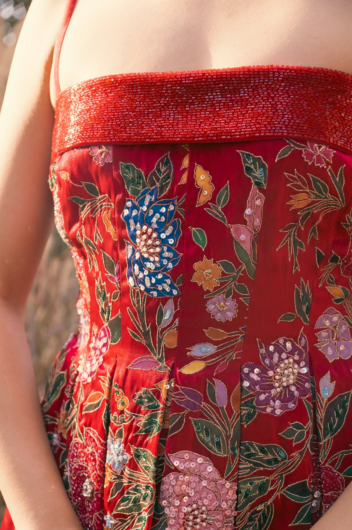 Zinnia Red Satin & Organza Mini Party Wear Dress