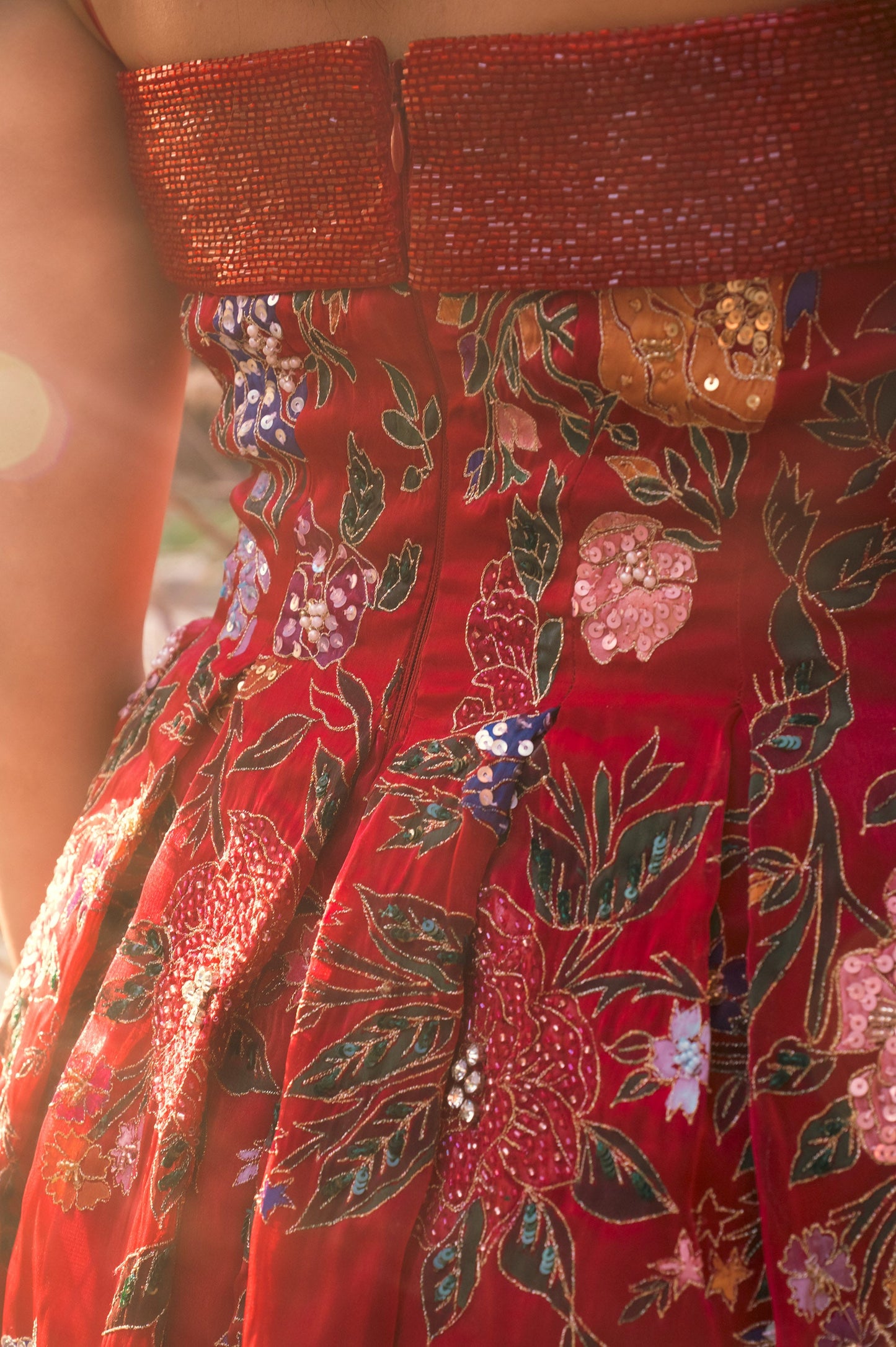 Zinnia Red Satin & Organza Mini Party Wear Dress