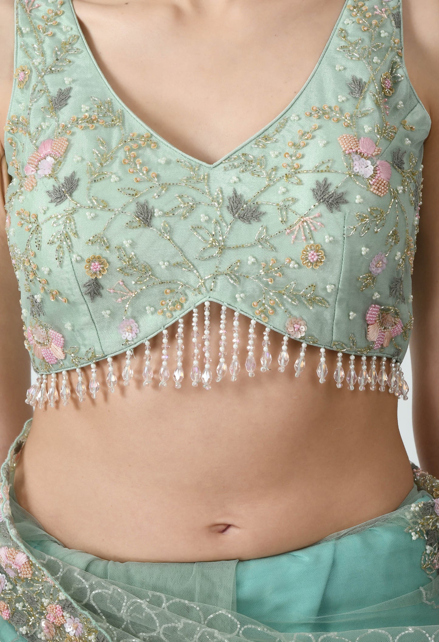 Mint Hand embroidered Net Special Designer Saree for Bridesmaid