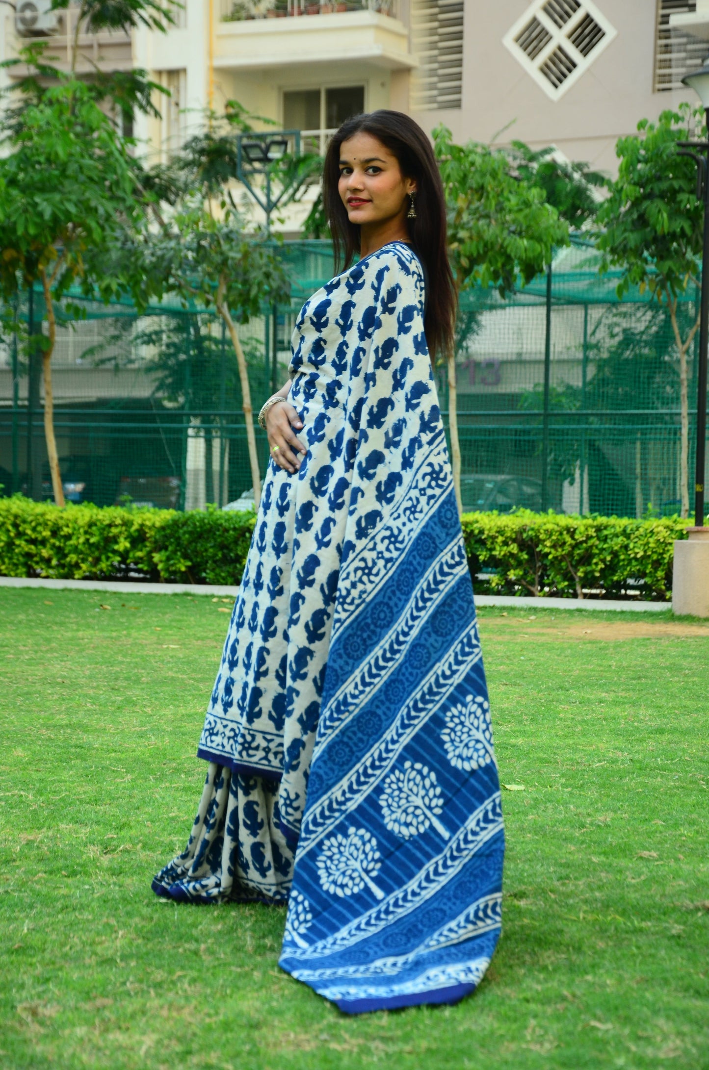Inspired by Clouds - Indigo Collection - Blue Cotton Mulmul Dabu Saree