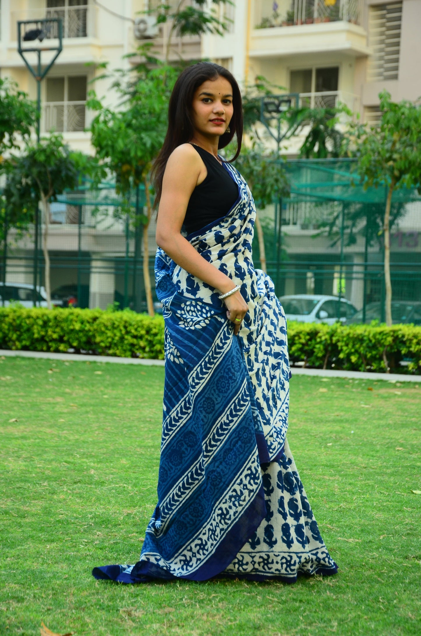 Inspired by Clouds - Indigo Collection - Blue Cotton Mulmul Dabu Saree