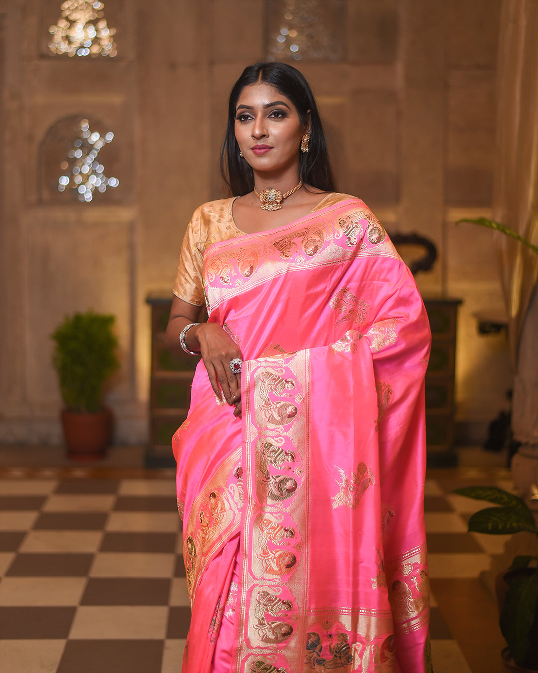 Pink Handwoven Kadwa Katan Pure Silk Saree