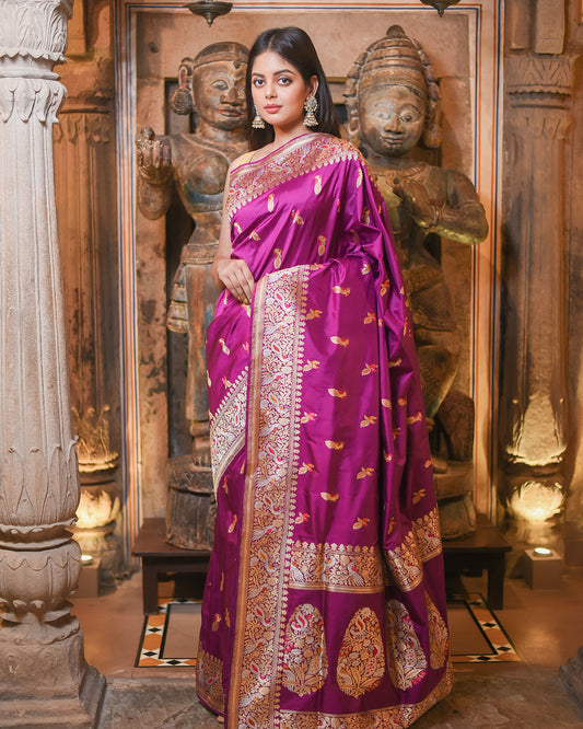 Purple Handwoven Kadwa Katan Pure Silk Saree