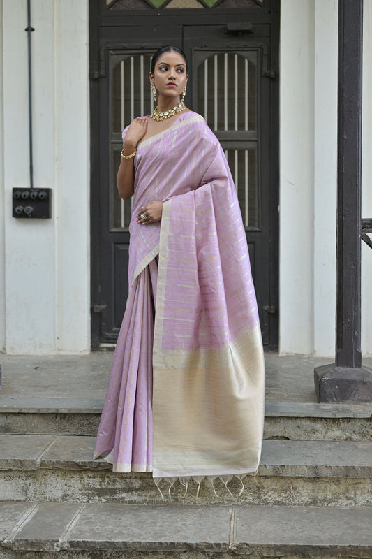 Fuji Silk Purple Premium Tussar Silk Zari woven Saree