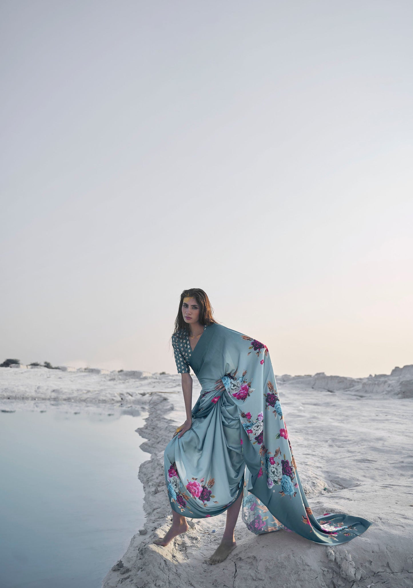 Blue Soft Silk Digital Printed Saree