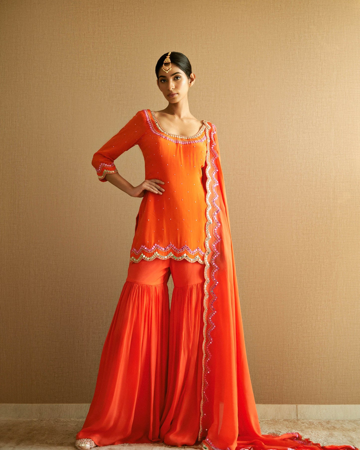 Orange Crepe Sharara Set