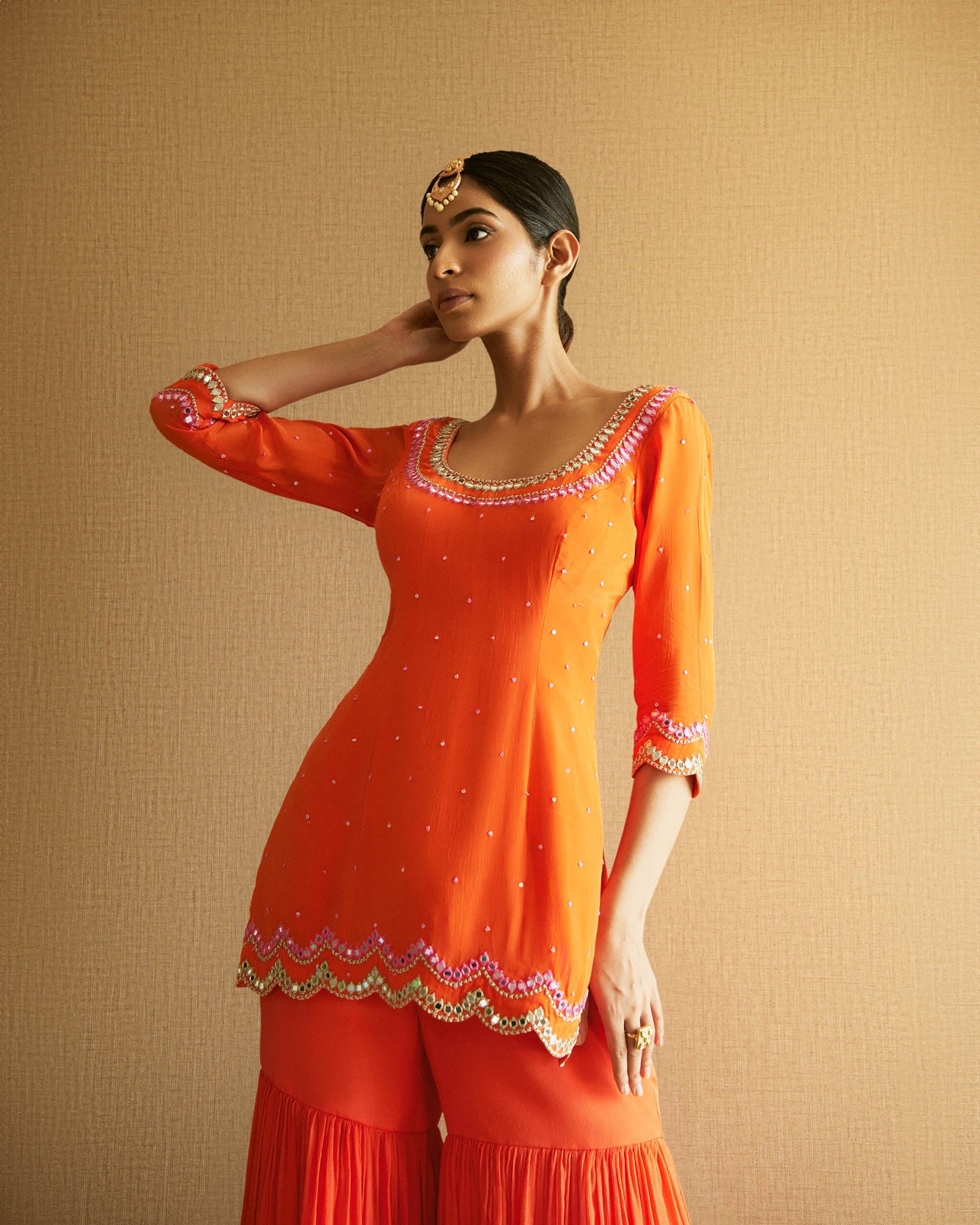 Orange Crepe Sharara Set