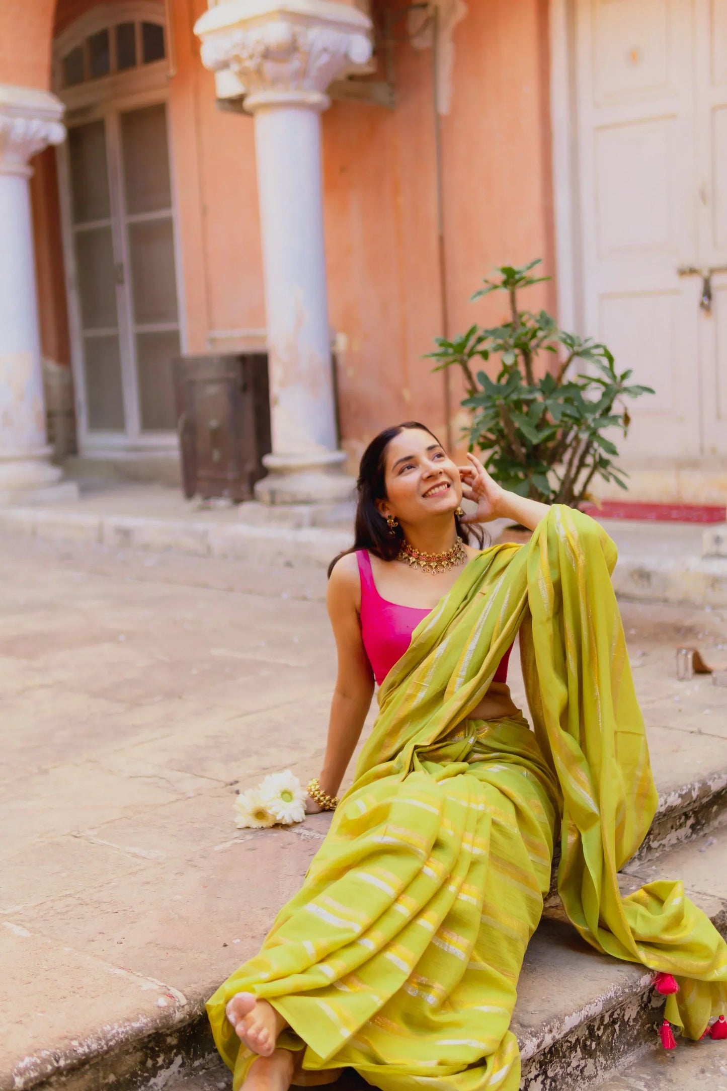 Greeny Mulmul Cotton Rang Saree
