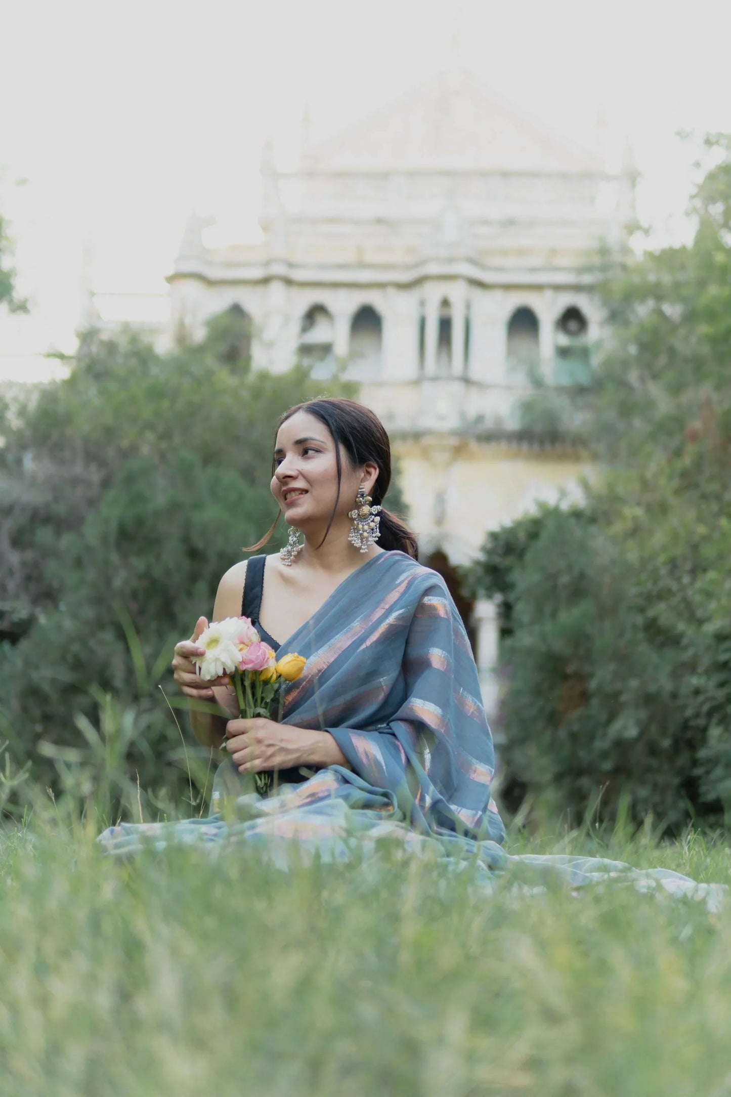 Ash Grey Cotton Mulmul Rang Saree