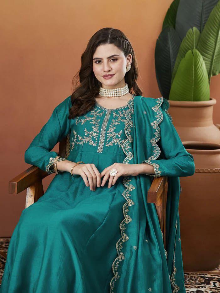 Women Silk Embroidered Kurta Set