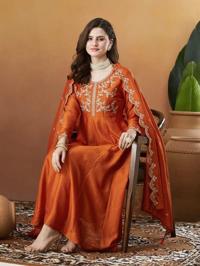 Women Silk Embroidered Kurta Set
