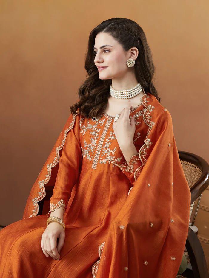 Women Silk Embroidered Kurta Set