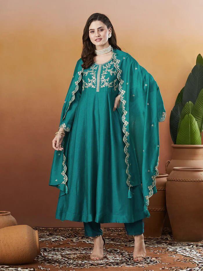 Women Silk Embroidered Kurta Set