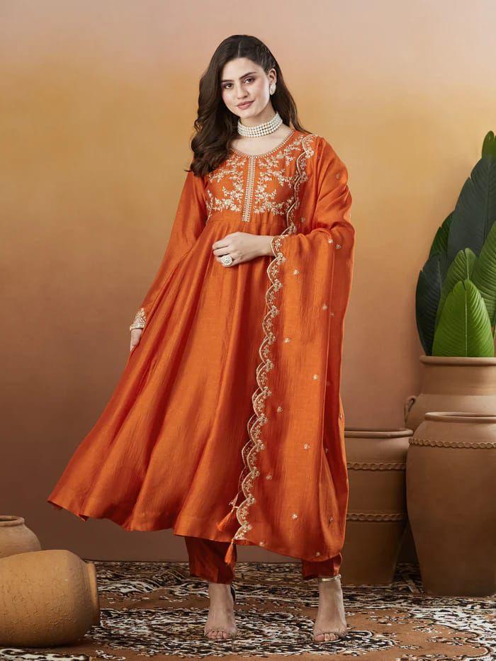 Women Silk Embroidered Kurta Set