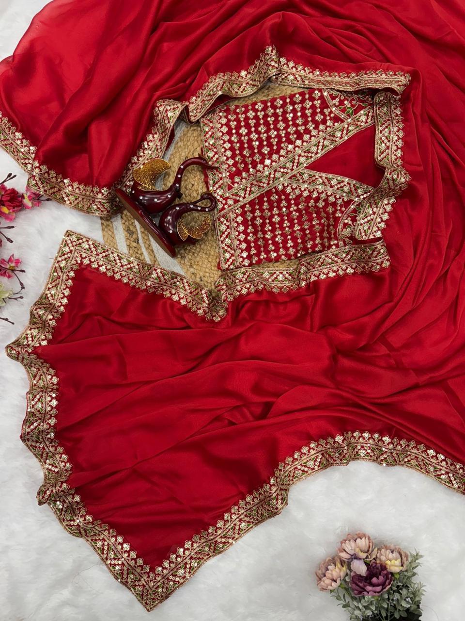 FESTIVE SPECIAL RED COLOR SEQUINS SAREE COLLECTION…