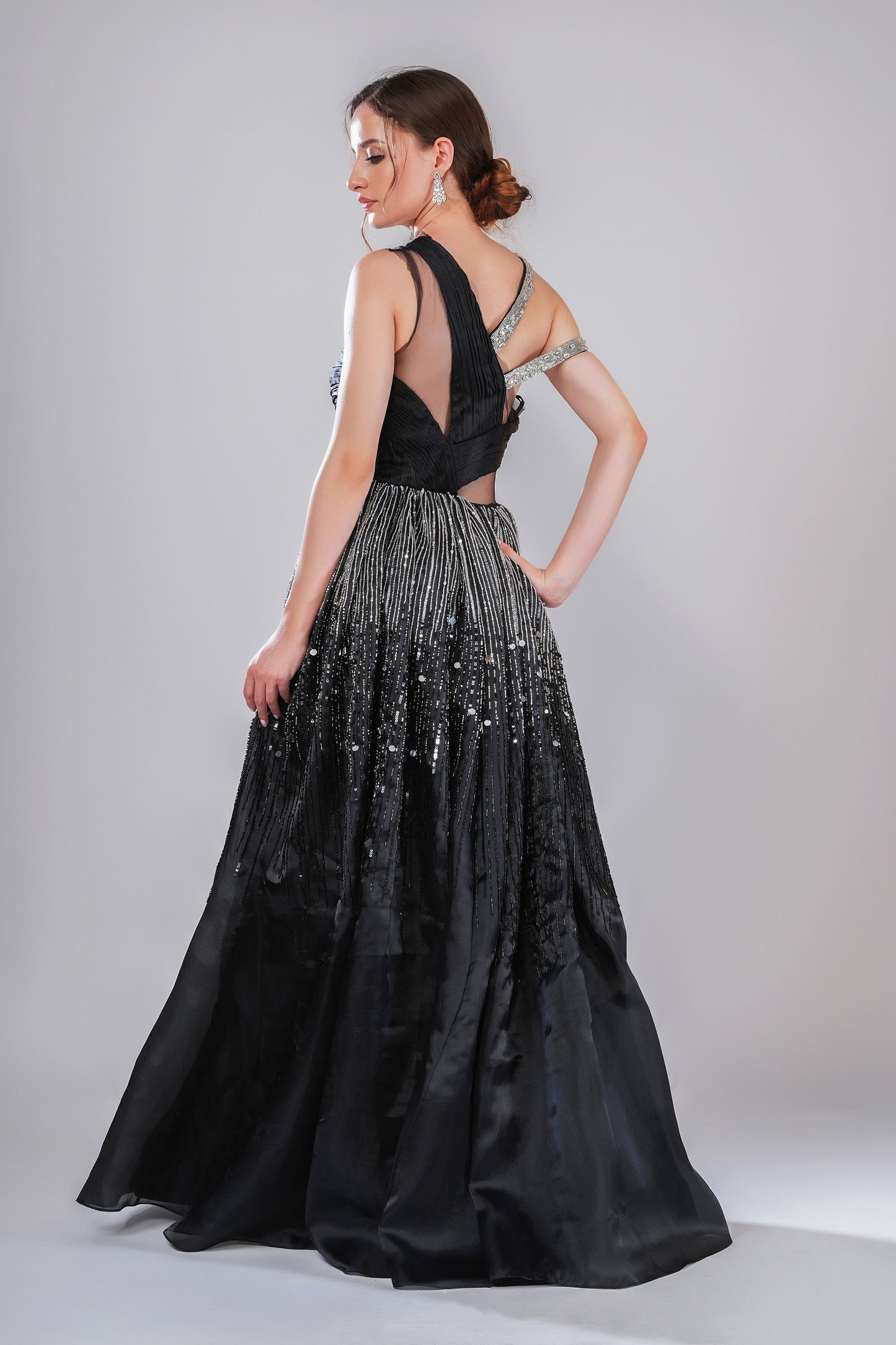 Timeless eclipse Black Satin Party Wear Gown